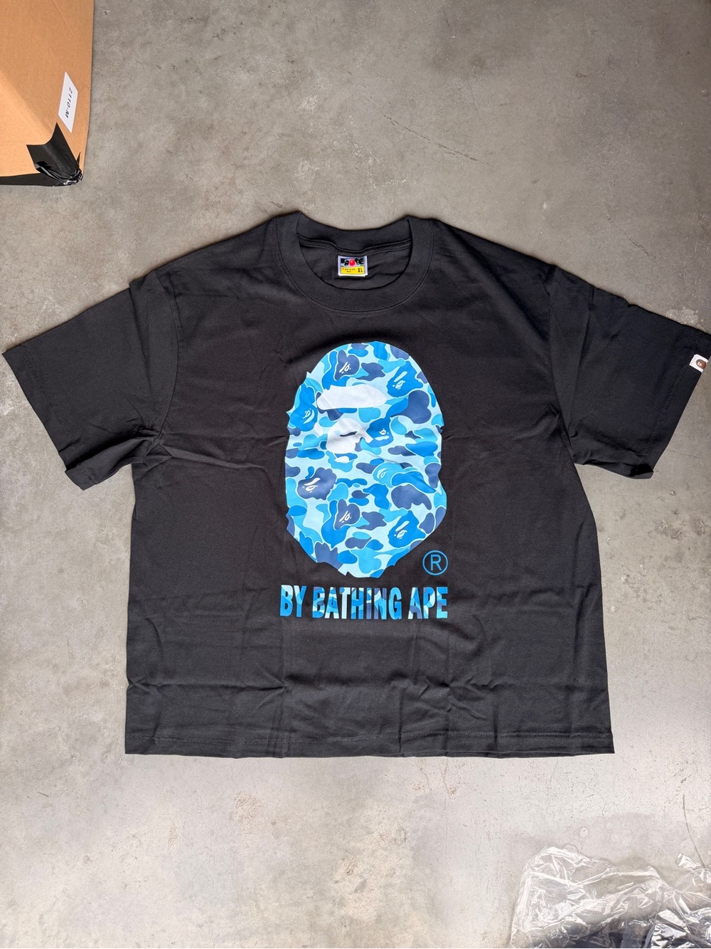 Bape Black Tee with Blue Camo Ape Head